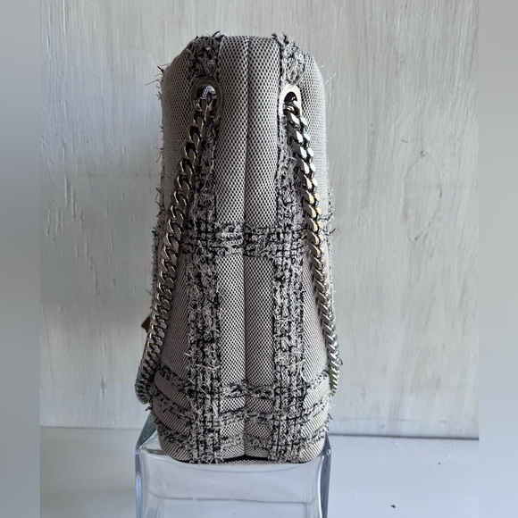 BURBERRY Lola Needle Punch Check Canvas Small Bucket Bag- Black and White - Picture 6 of 13